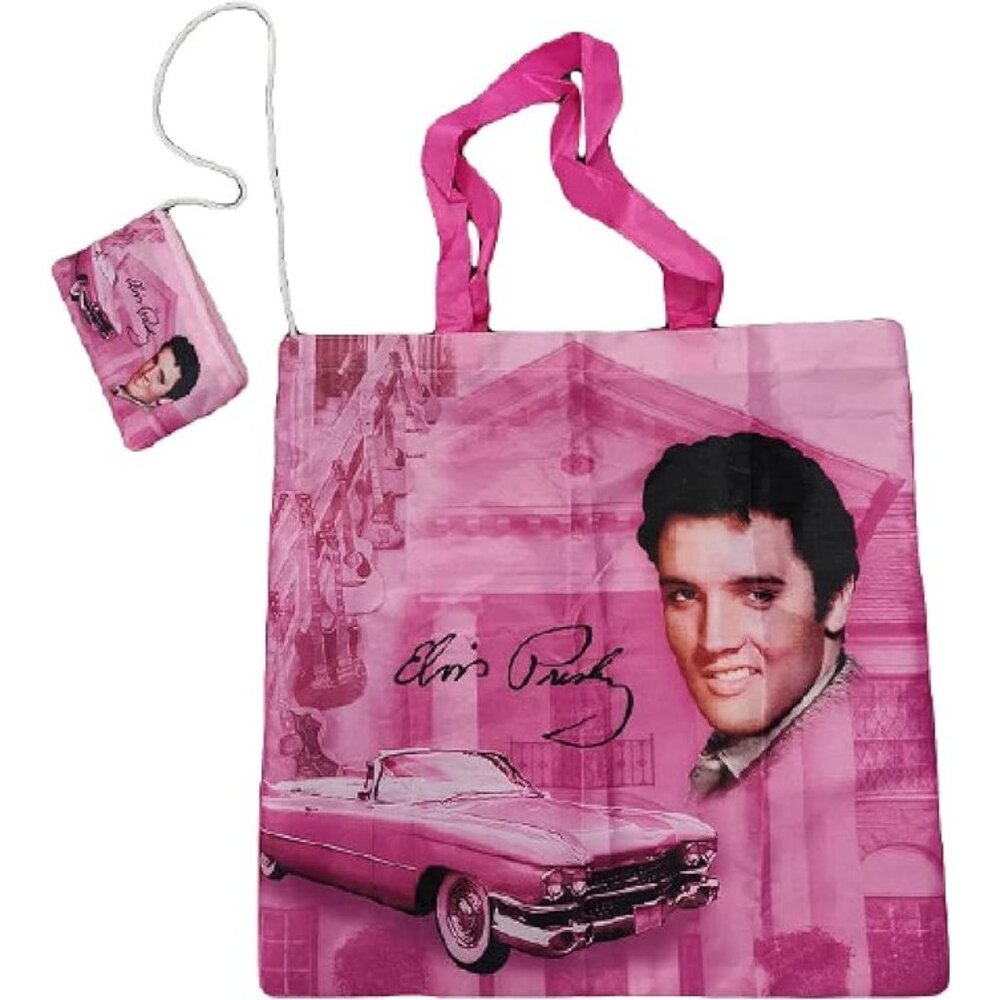 New Fleetwood Pink Cadillac Elvis Presley Reusable Shopping Bag Tote 15x15 Pouch